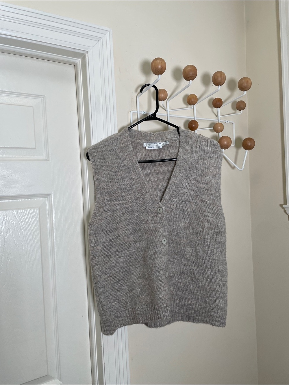 Simons Contemporaine - Button Down Wool Vest - Cream Neutral - Petite S
